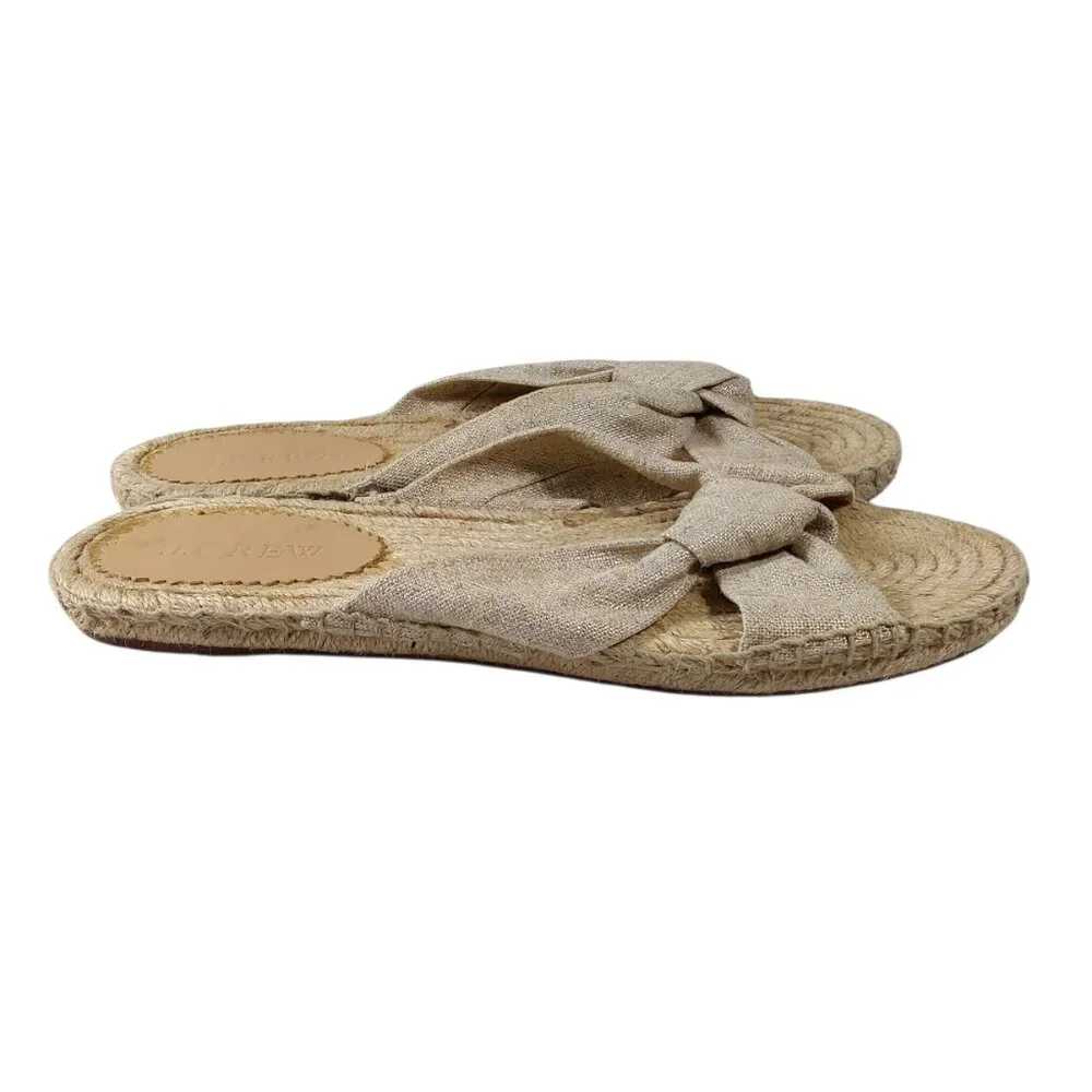 J. Crew Knotted Espadrille Slides Beige w Gold Flecks Good Cond Made in Spain 8